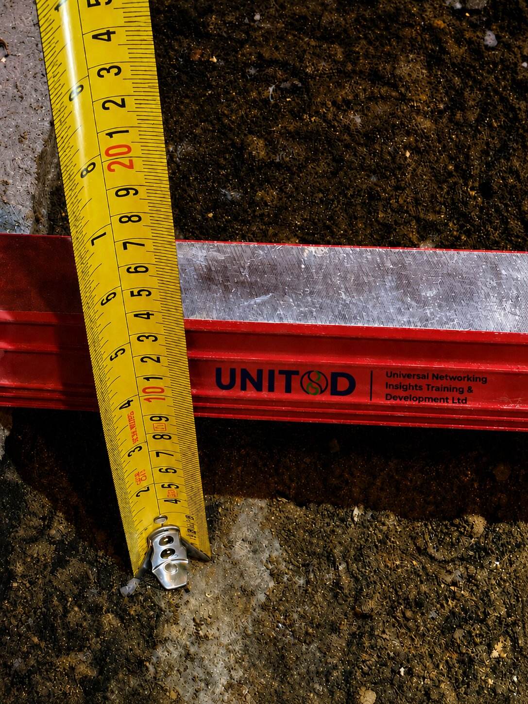 Tape measure and level used to set out an access frame
