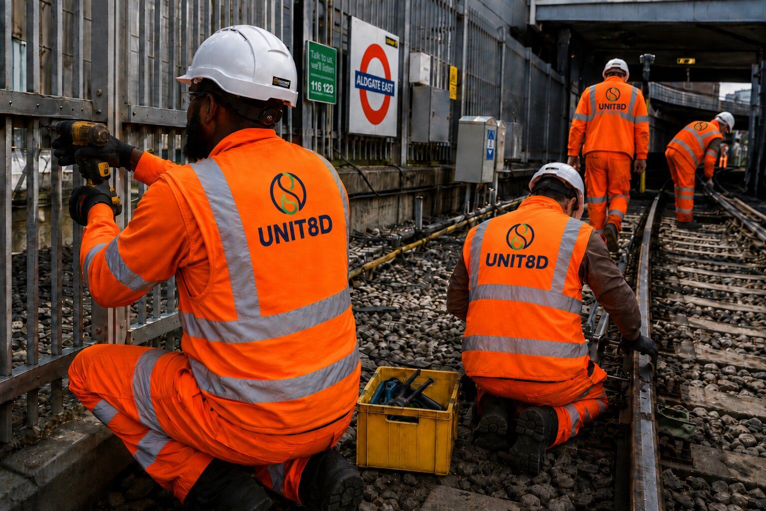 UNIT8D operatives working trackside at Aldgate East