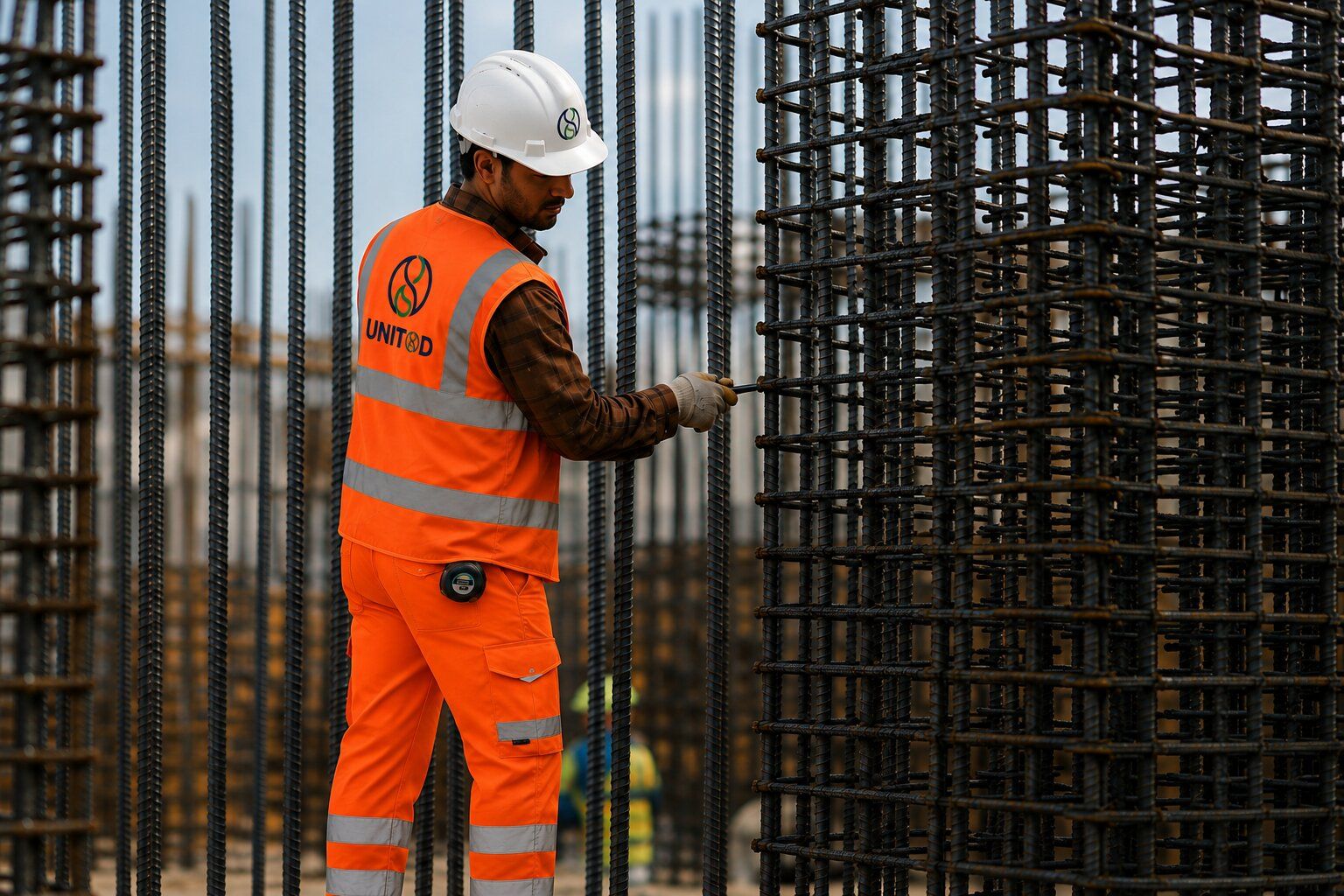 UNIT8D operative working on a steel reinforcement cage